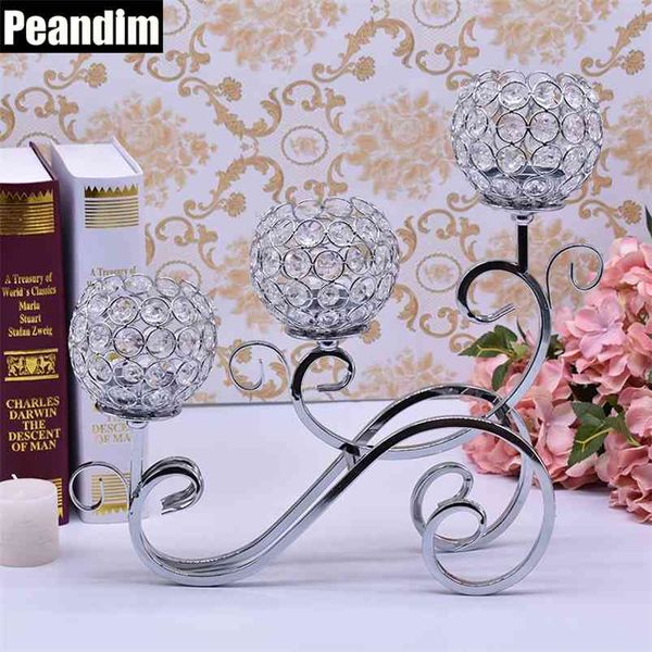 PEANDIM Portacandele decorativi in stile europeo Lanterna a candela in oro Matrimonio Candelabro in cristallo per cena romantica a lume di candela 210722