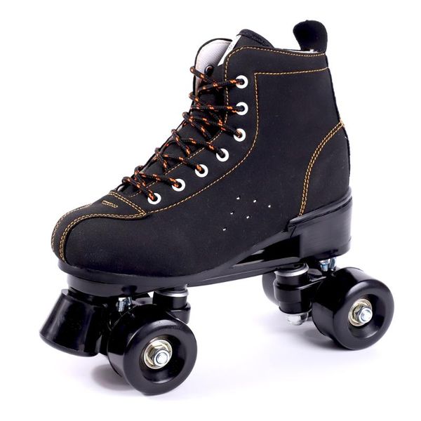 

inline & roller skates black leather 4-wheels woman man children double row quad skating patines outdoor shoes europe size 35-45