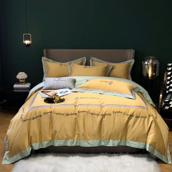 

bedding sets luxury yellow 100%cotton set el bed sheet flat  king size duvet cover quilt