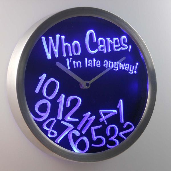 

wall clocks nc0465 who care i'm late anyway bar beer gift decor neon light led clock