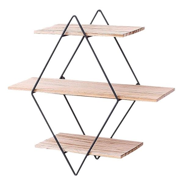

bathroom storage & organization antique wood wall floating racks display stand shelf decorative frame 3 layers geometric diamond