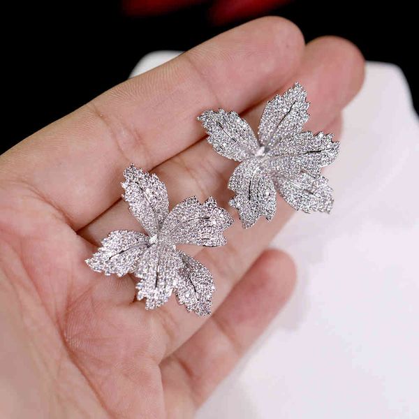 

asnoraelegant earrings, three-dimensional flower cubic zirconia paved women's engagement party anniversary dress up earrings, Golden