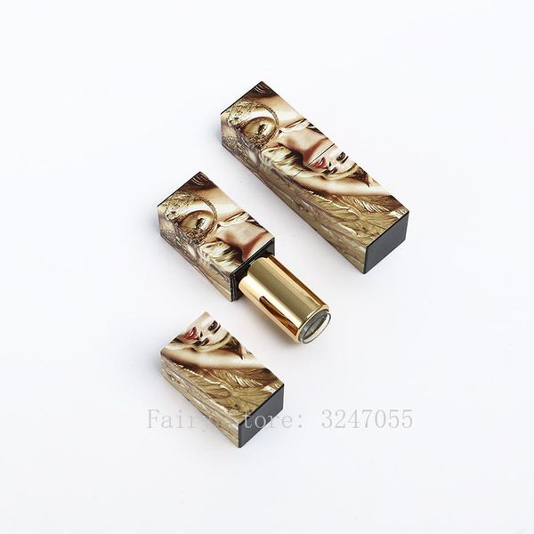 

storage bottles & jars 12.1mm 10/30/50pcs gold beautiful girl square 3d empty lipstick tube, diy plastic lip container, cosmetics shell