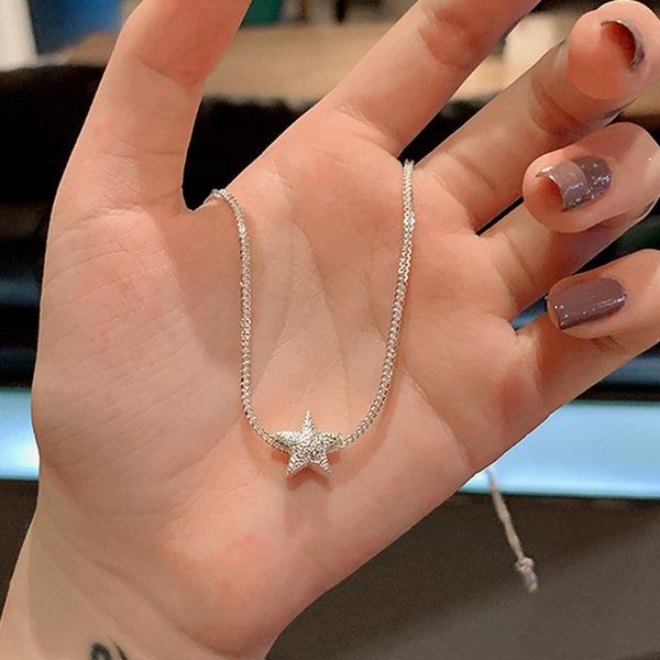 

pendant necklaces origin summer bling matte star necklace for women femme silver color metallic chain jewelry pendientes