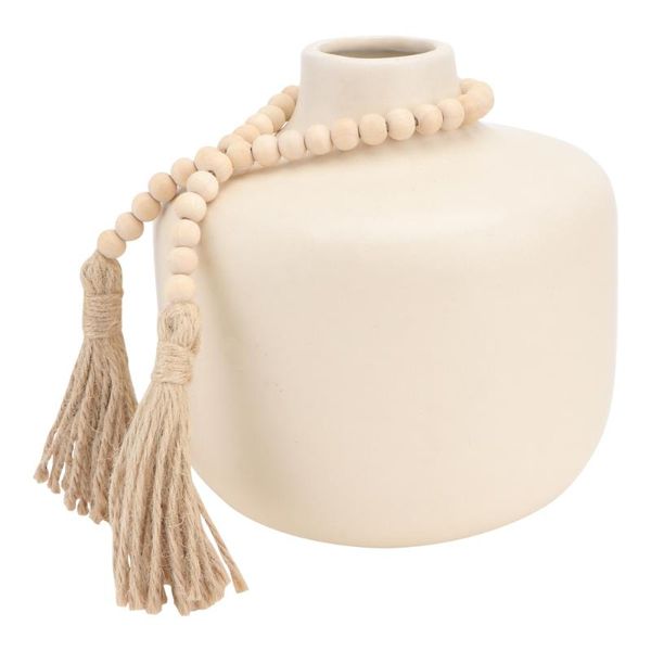 

vases 1pc practical flower vase container decorative with wood bead (beige)