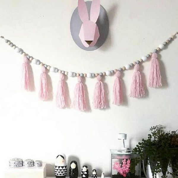 

1pcs nordic style lotus beads curtain pendant wall hanging wool tassel po props baby room decoration macaroon color other home decor