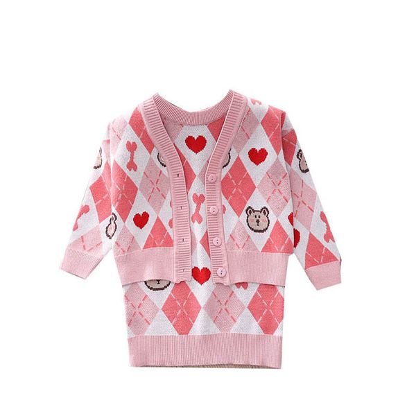 

girls sweaters sets kids clothing baby clothes outfits autumn winter knitting patterns plaid cardigan coat sleeveless dresses princess suits, Blue