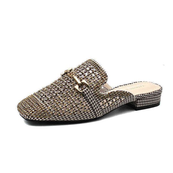 

l2367 square head hollow out slippers 2021 summer korean viscose shoes daily casual women's, Black