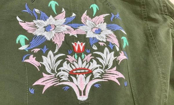 

autumn winter women denim coat turn-down collar army green jacket single-breasted casual letters flowers embroidered outwear women's ja, Black;brown