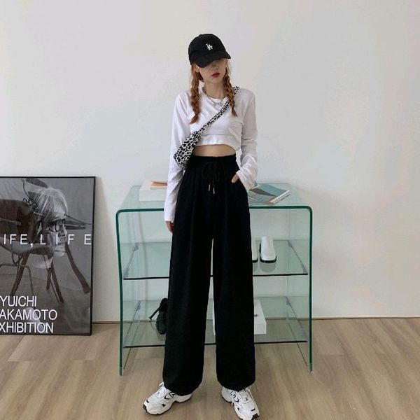 

yoga outfit black women sports pants fall style loose fashion oversized trousers female jogger streetwear