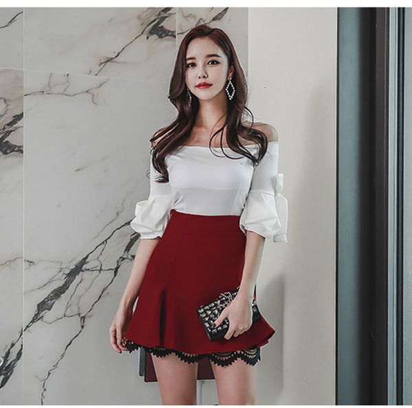 

two piece dress 2021 summer women's fashion 2-piece set of bar collar plaid shirt + high waist skirt girls' skirt, suit, White