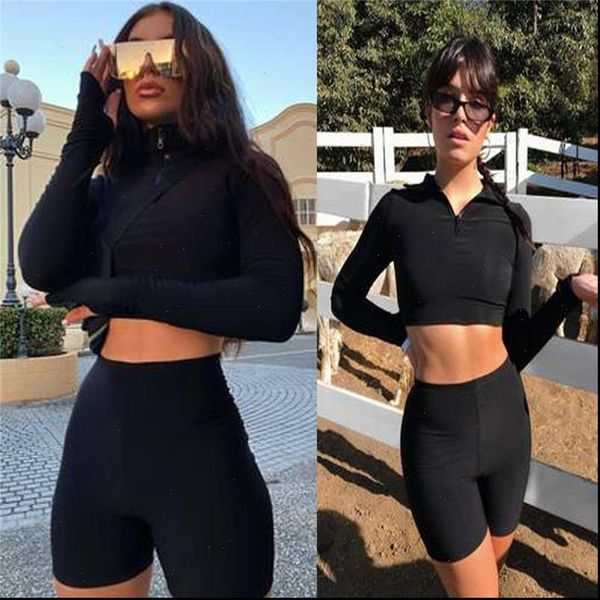 

summer 2 piece set women tracksuits long sleeve crop shorts bodycon outfits slim beach party club clothing, Gray