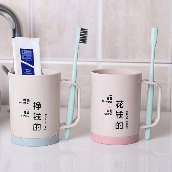 

mugs couple household double-layer printing mouthwash cup with handle simple plastic two-color toothbrush