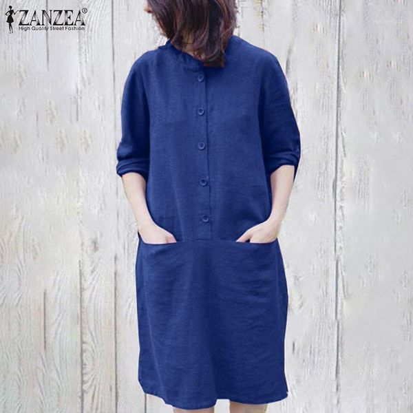 

women's shirts dress zanzea ladies vintage knee length vestidos autumn solid robe plus size 5xl cusual long sleeve sundress casual dres, Black;gray