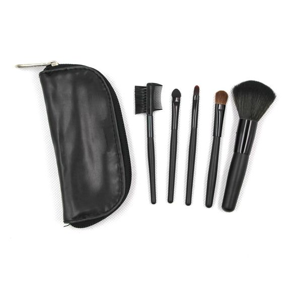 

5pcs makeup brush with bag mini travel black wood handle coloris beauty tools