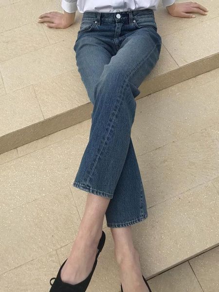 

women straight leg jeans lady fashion cotton pantalon casual pants female denim trousers 2021 women's, Blue