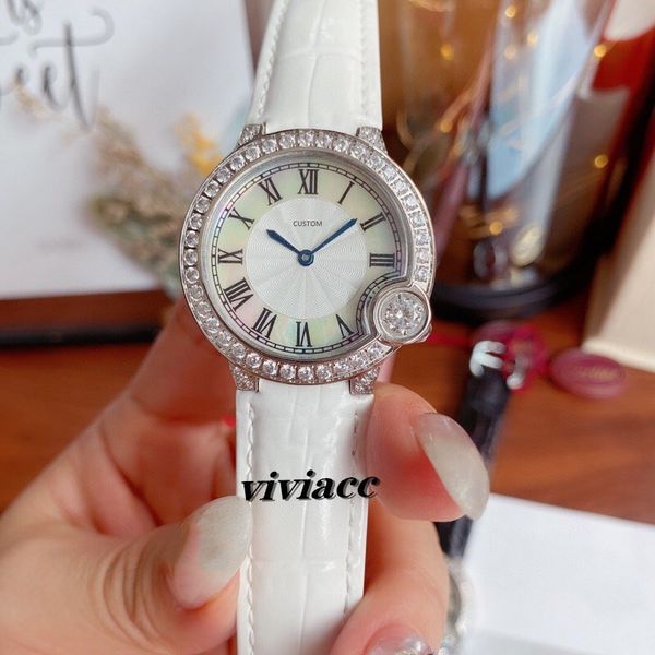 Top Marca Fashion Watch's Watch's Waterproof Shell Relógio Feminino Quartzo Relógios Lady Casual Redondo Relógio Relógio De Couro Genuíno