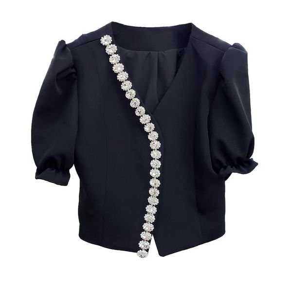

women's jackets superaen 2021 autumn fashion v-neck sweet beaded design sense niche bubble sleeve casual short coat jacket, Black;brown