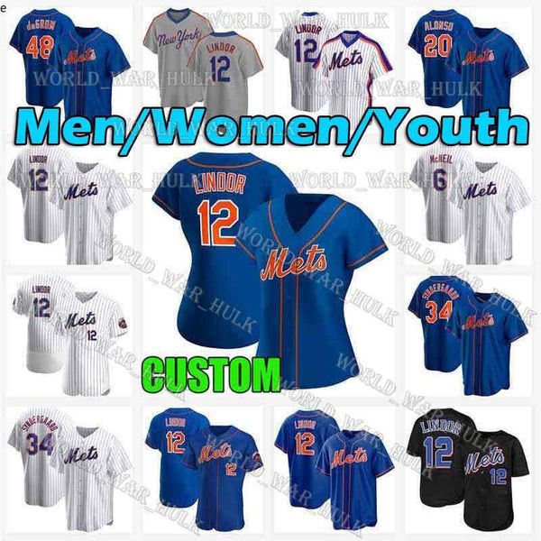 

12 francisco lindor new york''mets jersey 34 noah syndergaard pete alonso jacob degrom 41 tom seaver 32 aaron loup men women kids, Blue;black