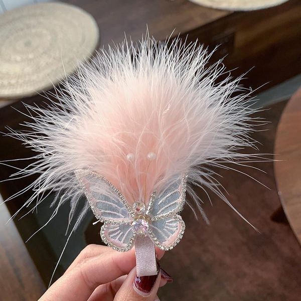 

hair accessories butterfly rhinestone feather hairpin girl pearl fairy suitable for performing holiday gifts, Slivery;white
