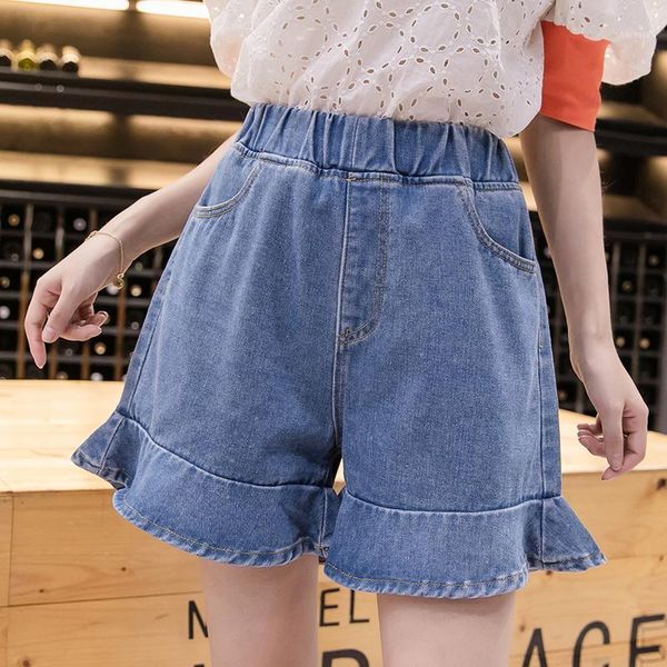 

plus size 5xl denim shorts women's blue women short jeans wide leg elastic waist vintage high summer, White;black