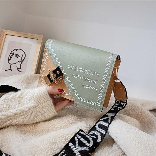 

evening bags 2021 fashion korean version versatile personalized buckle small square bag wide shoulder strap letter