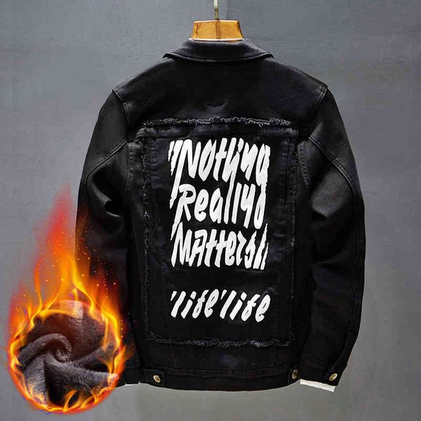 

men's jackets denim 2021 thickened winter warm casual plush, Black;brown