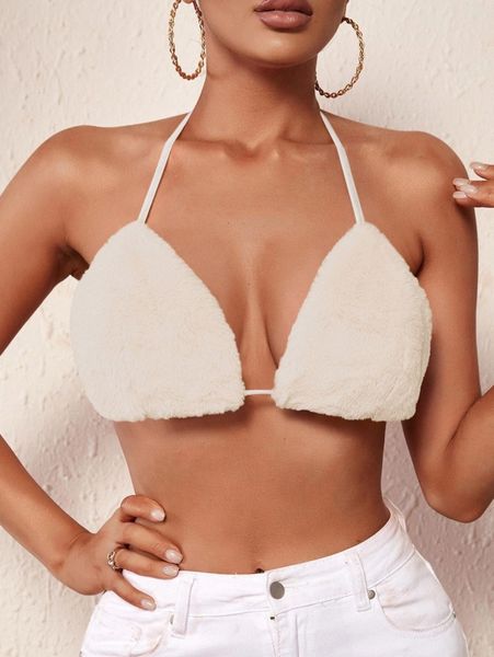 

backless knot crop fuzzy halter 40va#, White