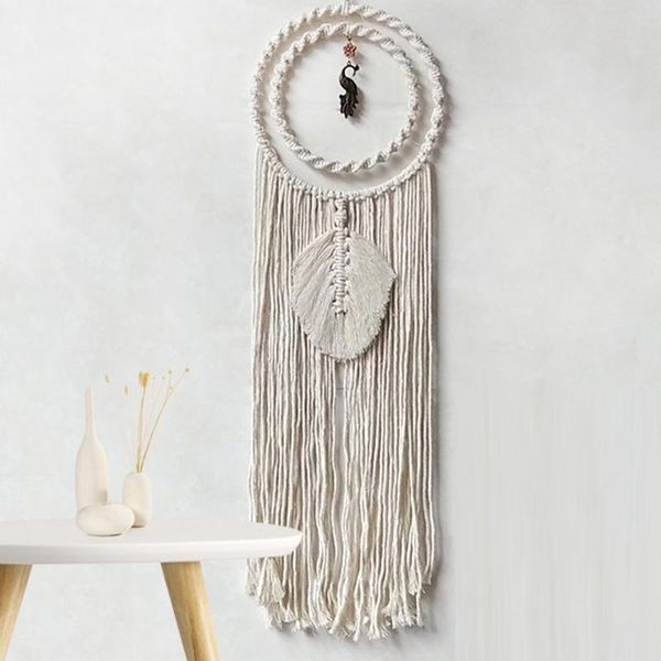 

tapestries boho chic macrame woven leaf tassel peacocks wall hanging tapestry dream catchers ornaments for home decor party nursery