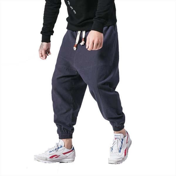 

linen harem hip hop drop women pant joggers cross male pantalones hombre retro fleece sweatpants m 5xl, Black