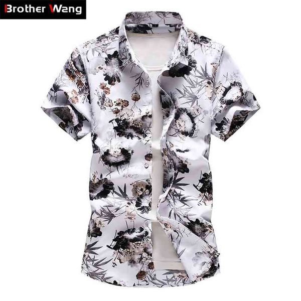

plus size 5xl 6xl 7xl men's hawaiian shirt summer fashion casual printing short sleeve flower male brand clothes 210809, White;black