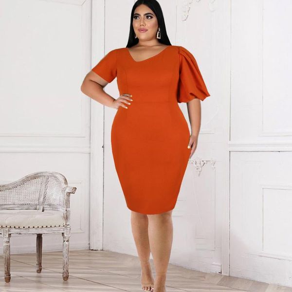 

plus size dresses sheath irregular sleeve v neck knee length orange purple vintage elegant bodycon party night dinner lady dress, Black