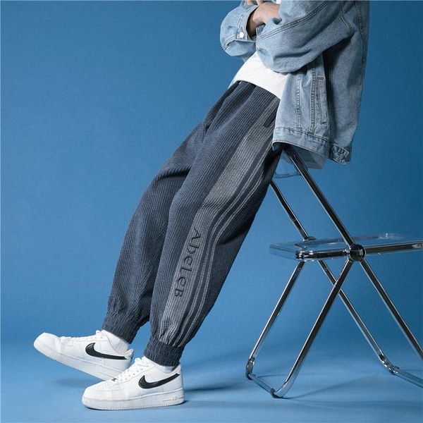 

corduroy pants streetwear joggers spring fashion ankle-length harem hip hop casual trousers fashionsbaggy mens men's, Black