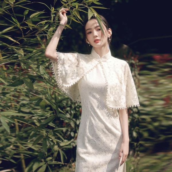 

ethnic clothing chinese style splited cheongsam dress lace women vintage young girl improved qipao elegant high-end retro solid color, Red