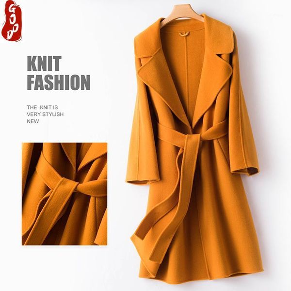 

elegant winter coat women 100% wool female autumn clothes 2021 korean long woolen jacket cashmere coats hiver 19819 women's & blends, Black