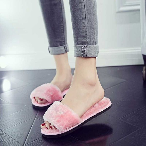 

slippers zxwfobey fur women non-slip winter warm shoes home big size 42, Black