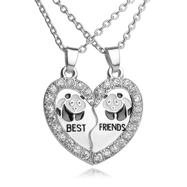 

pendant necklaces friend with crystal heart 2 piece gifts for teen girls necklace set, Silver