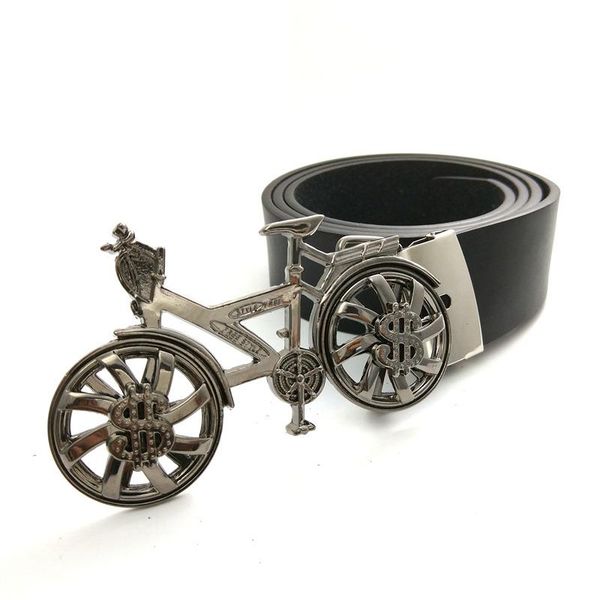 

belts mens clothing accessories black leather belt men with 3d bicycle rotating us dollars wheel big buckle metal for, Black;brown
