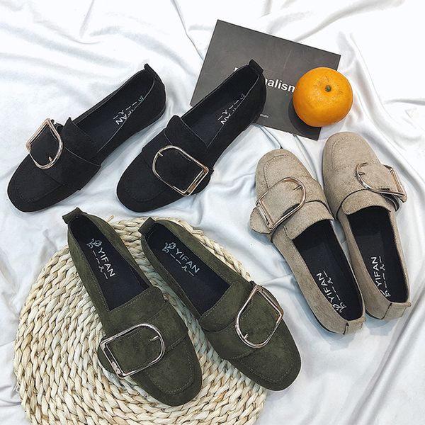 

new women single shoes banquet suede low-heeled flat shoes convenient slip-on elegant buckle non-slip woman shoes m, Black
