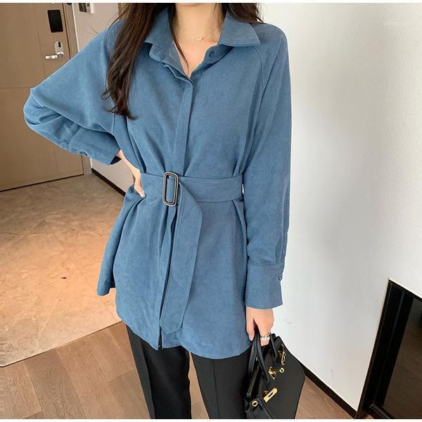 

women's blouses & shirts women 2021 spring autumn retro pockets long-sleeved shirt puff sleeve bandage nipped waist female elegant, White