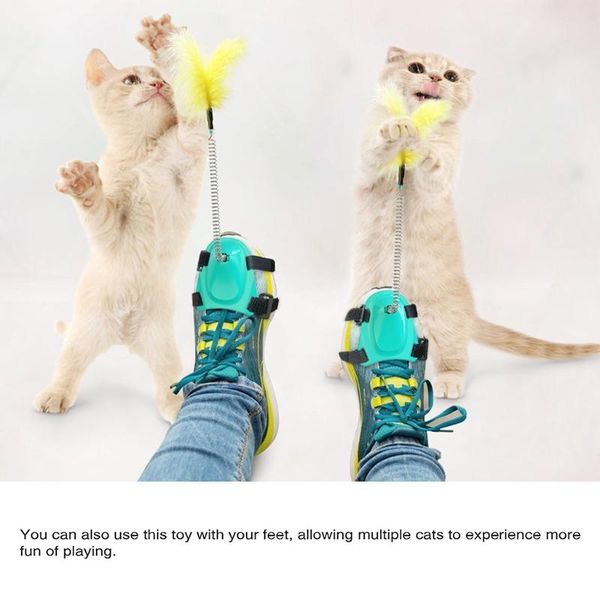 

cat toys pet interactive indoor kitten playing funny cats foot kicking spring feather toy t21c
