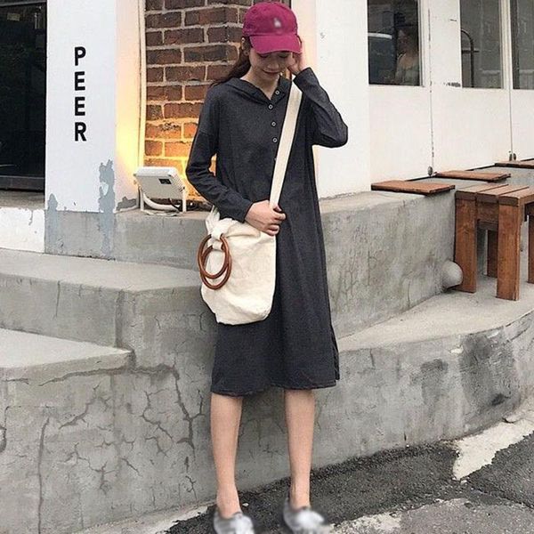 

casual dresses women fashion wild loose midi dress female plus size long sleeve autumn sweater drop 2021, Black;gray
