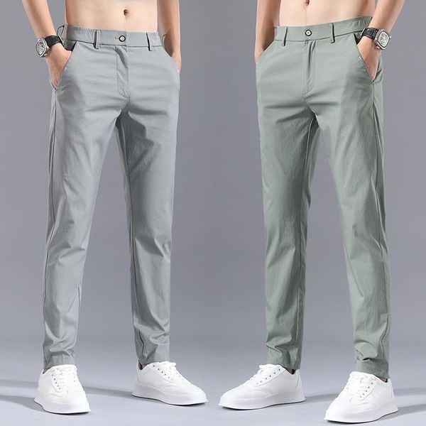 

men's pants men summer thin casual men's classic style fashion business slim fit straight cotton solid color brand trousers, Black