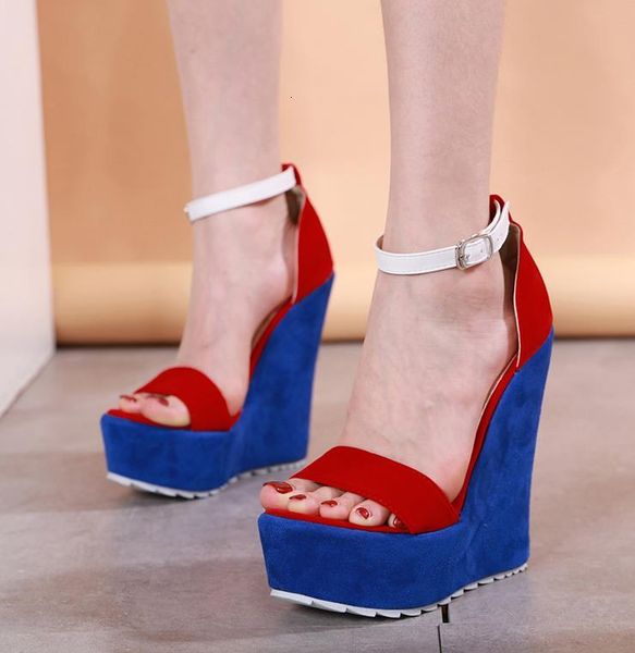 

chic blue red mix color platform wee high heels luxury women designer sandals size 35 to 40, Black