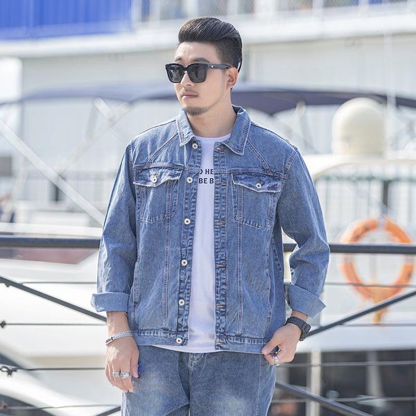 

men's jackets autumn style korean fashion loose casual denim jacket classic blue high-quality cotton light m-7xl, Black;brown