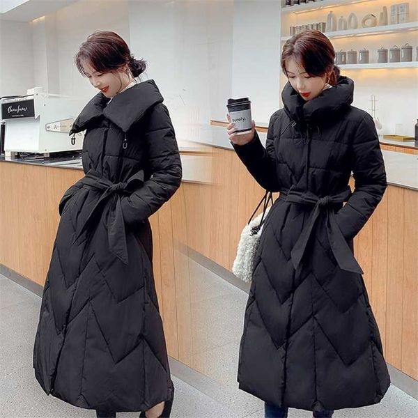 

mid-length parkas women's winter jackets and coats slim temperament outwear 211011, Black