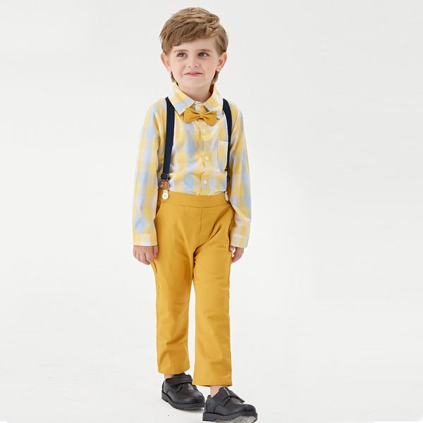 

children's suit plaid shirt long sleeve autumn boy's two piece set, Blue