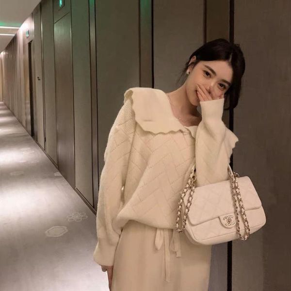 

women's sweaters [doll collar] autumn and winter sweater first love both visual sense doll collar lapel 4044, White;black