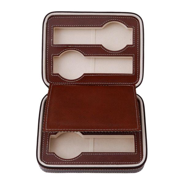 

watch boxes & cases mesh grids pu leather box watches display case organizer storage tray zippered travel jewelry, Black;blue