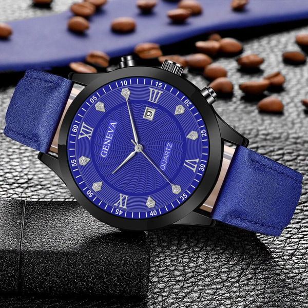 

wristwatches geneva trend diamond men's belt watch roman numeral scale simple calendar quartz students relogio masculino, Slivery;brown